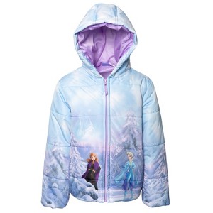 Disney Frozen Girls Zip Up Winter Coat Puffer Jacket Little Kid - 1 of 4