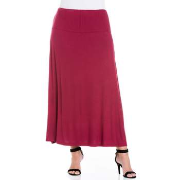 24seven Comfort Apparel Women's Elastic Waist Maxi Skirt-WINE-1X