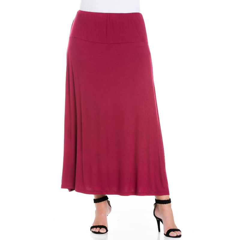24seven Comfort Apparel Women's Elastic Waist Maxi Skirt-WINE-1X, 1 of 5