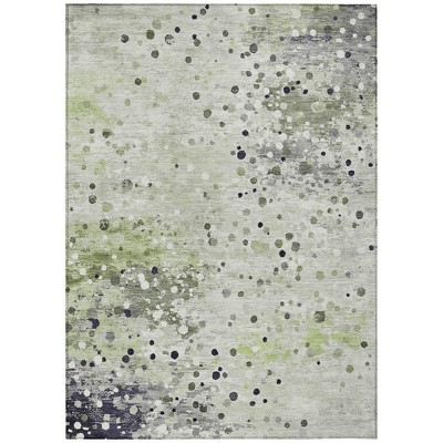 Artichoke Green And Purple Abstract Washable Indoor Outdoor Area Rug