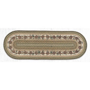 Earth Rugs Needles & Cones Oval Patch Rug, 2'x6', Braided Jute Runner with Pinecone Design - 1 of 3