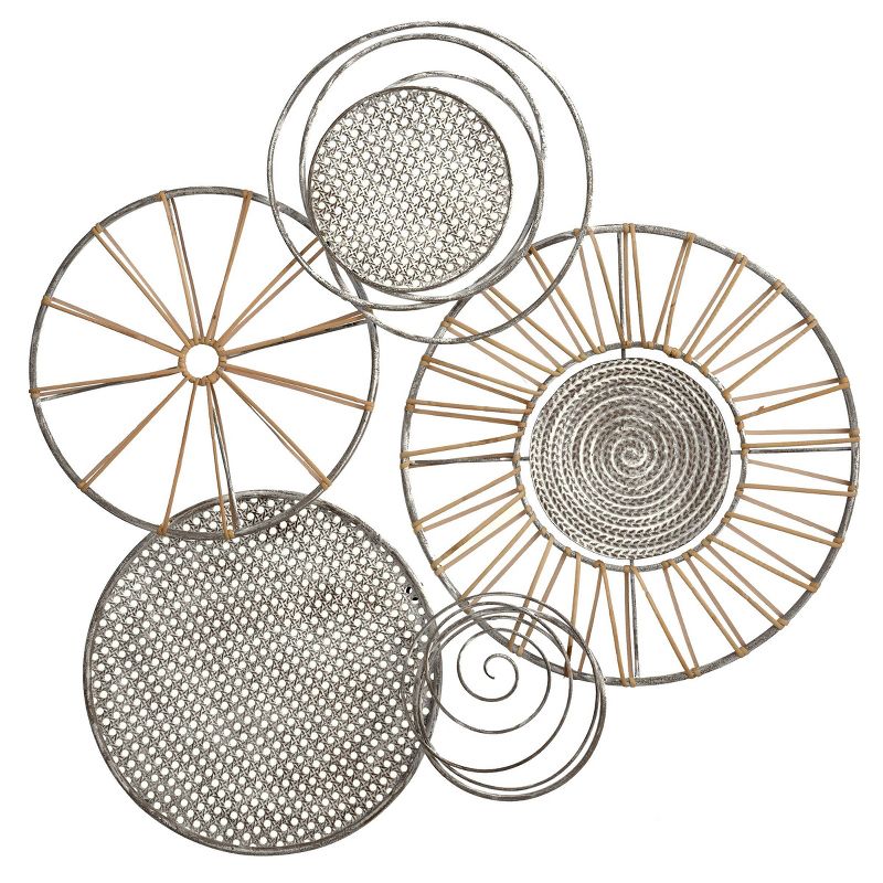 Nobu Circular Moments Iron and Rattan Multiple Sized Disc Framed Wall Sculpture - StyleCraft, 1 of 8