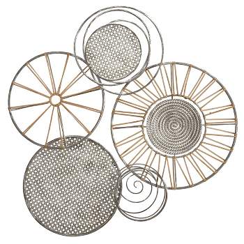 Nobu Circular Moments Iron and Rattan Multiple Sized Disc Framed Wall Sculpture - StyleCraft