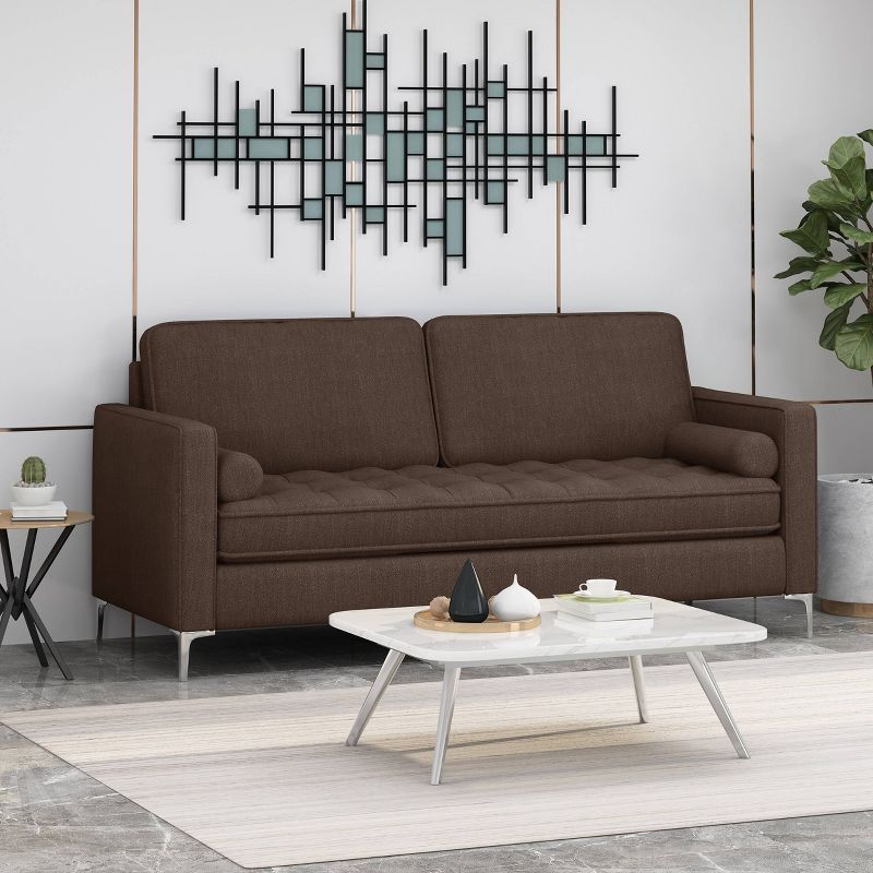 Portwall Contemporary Tufted Sofa Brown - Christopher Knight Home, 3 of 9