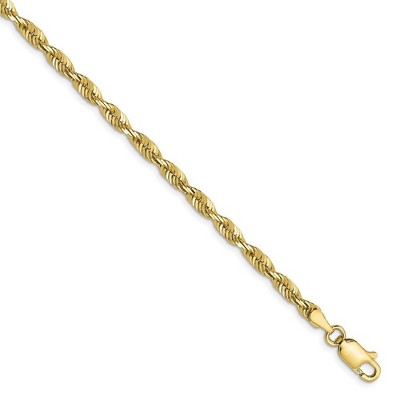 Black Bow Jewelry 3mm 10k Yellow Gold Lightweight D/C Solid Rope Chain Bracelet