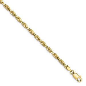Black Bow Jewelry 3mm 10k Yellow Gold Lightweight D/C Solid Rope Chain Bracelet - 1 of 4