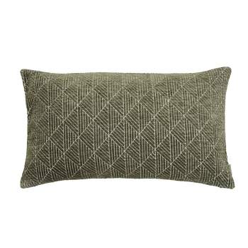 14"x24" Oversized Geometric Chenille Woven Jacquard Reversible Lumbar Throw Pillow Moss Green - Evergrace