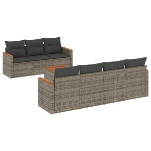vidaXL 8 Piece Patio Sofa Set with Cushions - Gray Poly Rattan - 1 of 4