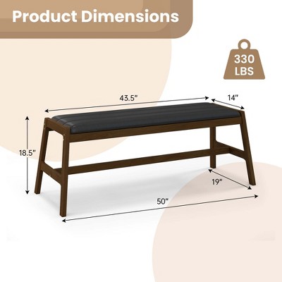 Walnut and Black 50" Solid Wood Dining Bench Set with Faux Leather Upholstery