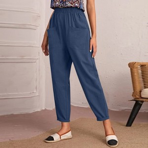 Women's Elastic Waist Ankle Pants Casual Slant Pockets Trousers - 1 of 4