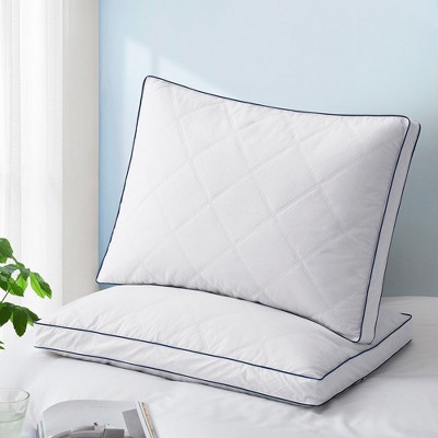 Peace Nest Medium-Firm Gusseted Goose Feather Down Bed Pillow with Cotton Cover Set of 2