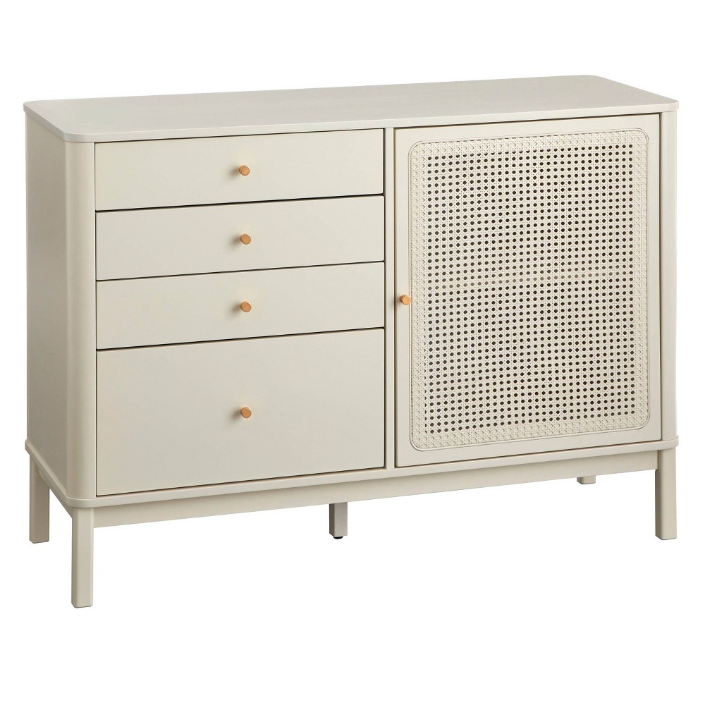 Lifestorey Bayview 4 Drawer and 1 Faux Rattan Door Dresser Ivory