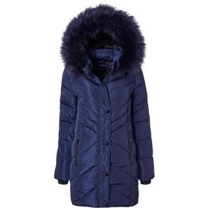 Sportoli Women Long Quilted Plush Lined Outerwear Puffer Jacket Winter Coat with Fur Hood - 1 of 4