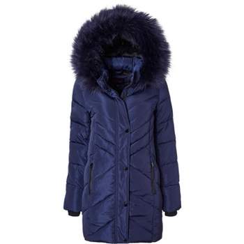 Sportoli Women Quilted Long Winter Coat Fur Trim Plush Lined Hood