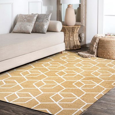 Mid-Century Geometric Gold and White 4' x 6' Area Rug
