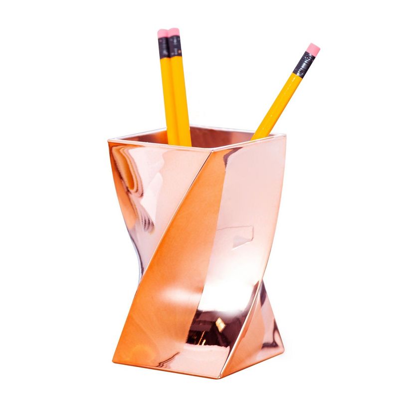 Zodaca Rose Gold Wave Pen Pencil Ruler Stationery Holder Cup Office Desktop Organizer, 5 of 6