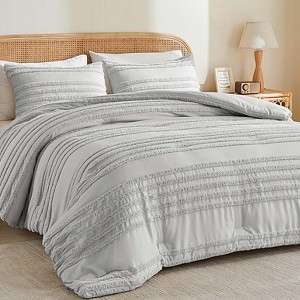 BAGOKIE Tufted Striped Bed Set with Comforter and Pillow Sham - 1 of 4