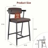 Set of 2 Counter Height Bar Stools with Arms, Upholstered Seats & Footrest, Metal Frame Stools for Kitchen Island - 2 of 4