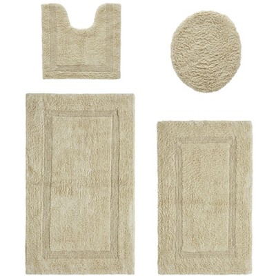 Lux Premium 100% Cotton Tufted Solid Reversible 4 Piece Bath Rug Set – Ultra-Soft, Water-Absorbent, Durable, Machine Washable Bathroom Rug