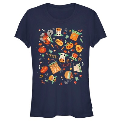 Juniors Womens Star Wars The Mandalorian Halloween Candy Collage T ...