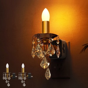 DORESshop LED Night Light Plug in Wall, Amber 1W Candle Pendant Nightlight with Crystal Drop, Dimmable Light Night for Hallway, Kids Bedroom - 1 of 4