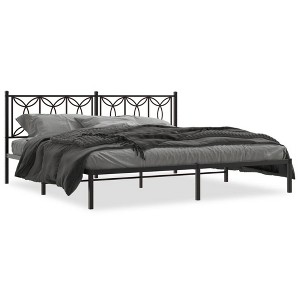 vidaXL Metal King Size Bed Frame with Headboard - Black Steel, Metal Slats & Legs, Storage Space, 81.5"x78"x35.4" - 1 of 4
