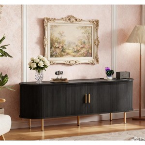 Fluted Side board, Buffet Cabinet, Tambour Sliding Doors Coffee Bar| TV Stand Power Outlet Media Console - 1 of 4