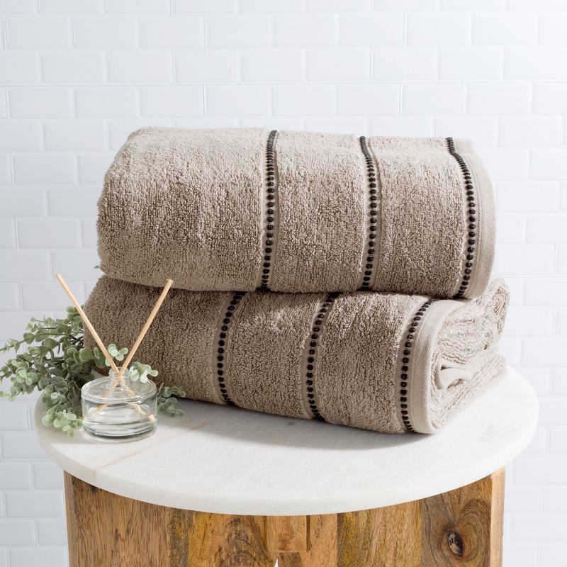 Hastings Home 2-pc Luxury Cotton Bath Towel Set, Quick Dry, Zero-Twist Cotton - Taupe/Black, 1 of 6