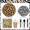 DYLIVeS 168pcs Zoo Animal Print Birthday Party Decorations,Leopard Print Dinner Plates Zebra Dessert Plates Tiger Napkins Giraffe Cups - 2 of 4