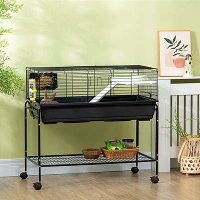 Black Metal Small Animal Cage with Stand and Wheels