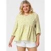 Agnes Orinda Women's Plus Size V Neck Babydoll 3/4 Lantern Sleeve Casual Floral Flowy Blouses - 3 of 4
