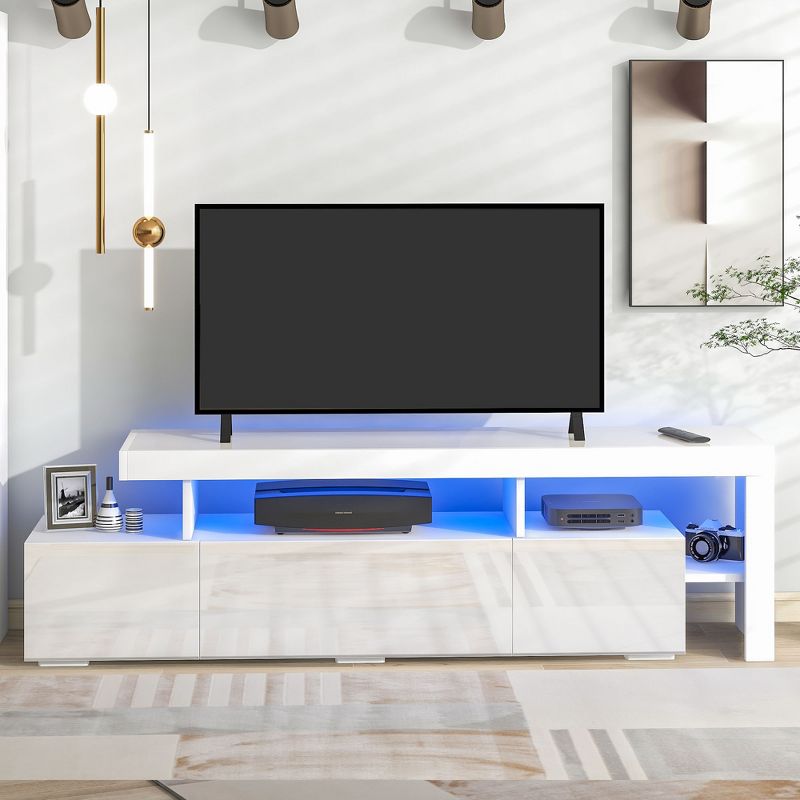 Modern TV Stand for TVs up to 70'', UV High Gloss Surface Entertainment Center with DVD Shelf-ModernLuxe, 1 of 14