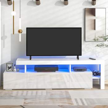 Modern TV Stand for TVs up to 70'', UV High Gloss Surface Entertainment Center with DVD Shelf-ModernLuxe