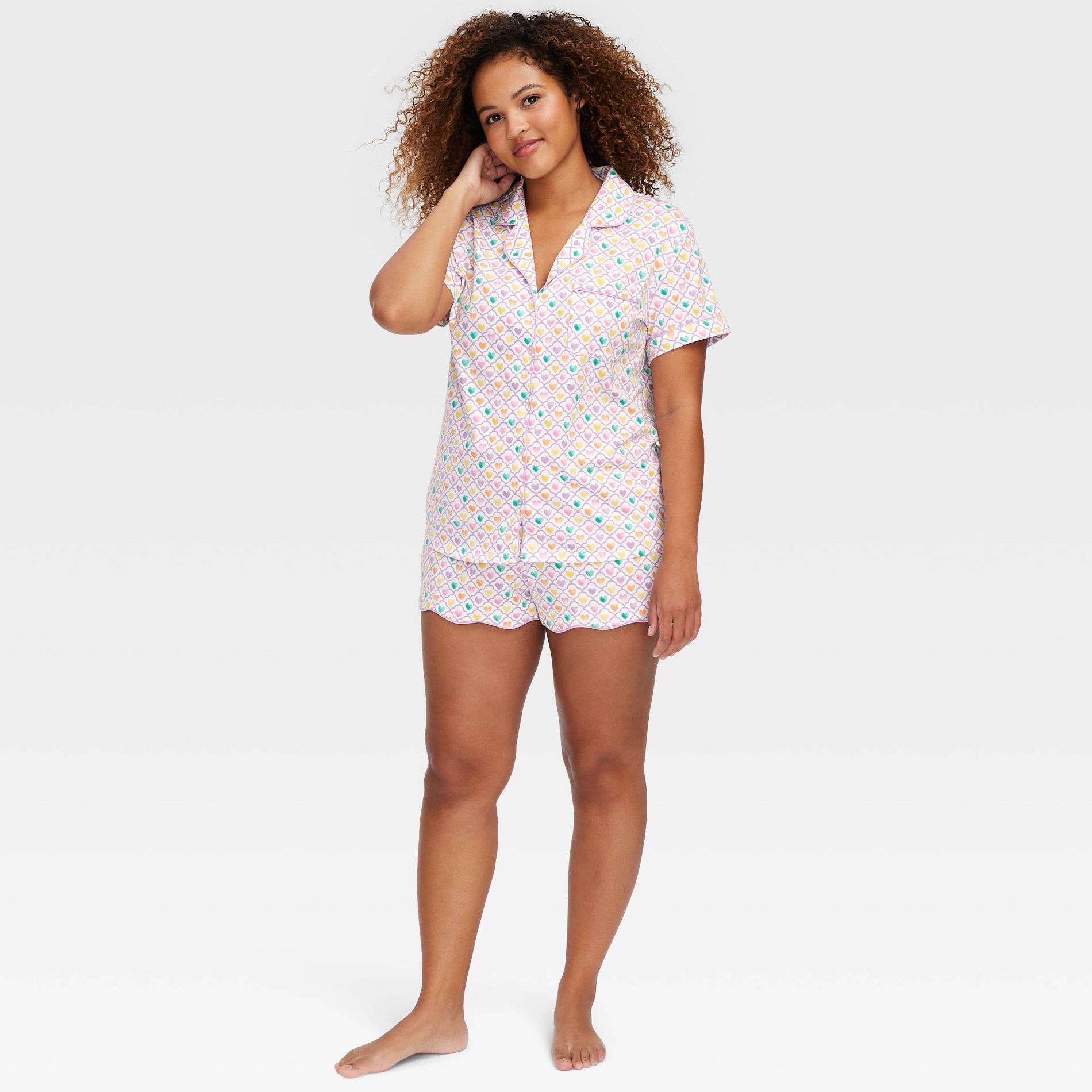 Store Exclusive Women's Geo Hearts Short Sleeves and Shorts Pajama Set Purple/Yellow/Pink - Roller Rabbit x Target