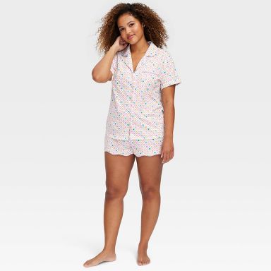 Store Exclusive Women's Geo Hearts Short Sleeves and Shorts Pajama Set Purple/Yellow/Pink - Roller Rabbit x Target XXS