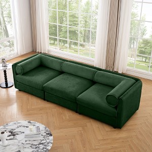 Elegant White Chenille  Sofa with Storage Seat, Cylindrical Backrest and Armrests - 1 of 4