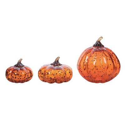 Transpac Glass 8 in. Orange Harvest Speckled Pumpkins Set of 3