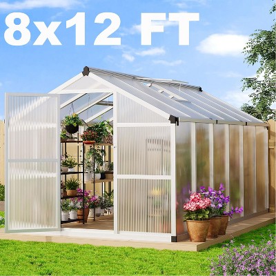 Whizmax Greenhouse for Outdoors, Polycarbonate Greenhouse with Roof Vent, Sliding Lockable Door, Aluminum Large Walk-in Greenhouse for Outside Garden