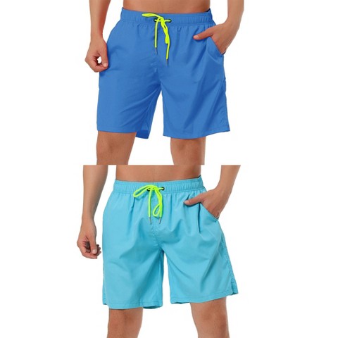Lars Amadeus Men's Solid Color Drawstring Swimming Pool Beach Board Shorts 2 Packs Blue/Light Blue 34