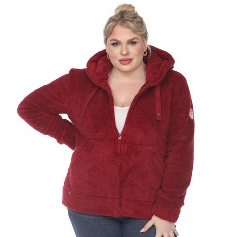 Plus Size Hooded High Pile Fleece Jacket Red 2X White Mark