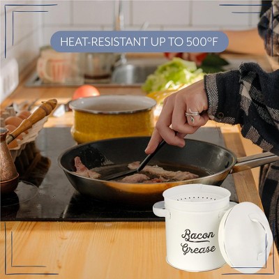 AuldHome Design White Bacon Grease Container, Enamelware Can w/ Strainer, Farmhouse Style Kitchen Storage — фото 7