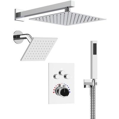 YAWWALK Thermostatic 7-Spray Shower System with Hand Shower, Wall Mount, 12" and 6", 2.5 GPM, Brushed Nickel (Valve Included)