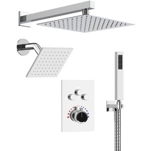 YAWWALK Thermostatic 7-Spray Shower System with Hand Shower, Wall Mount, 12" and 6", 2.5 GPM, Brushed Nickel (Valve Included) - 1 of 1
