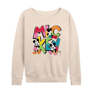 Women's - Disney - Mickey Type Lightweight French Terry Wide Neck Long Sleeve Graphic Shirt - 1 of 4