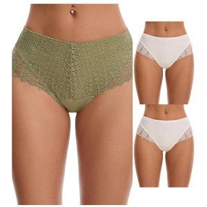 INSPIRE CHIC 3 Packs Women's Mid Rise Breathable Soft Lace Overlay Underwear Seamless Hipster Briefs - 1 of 4