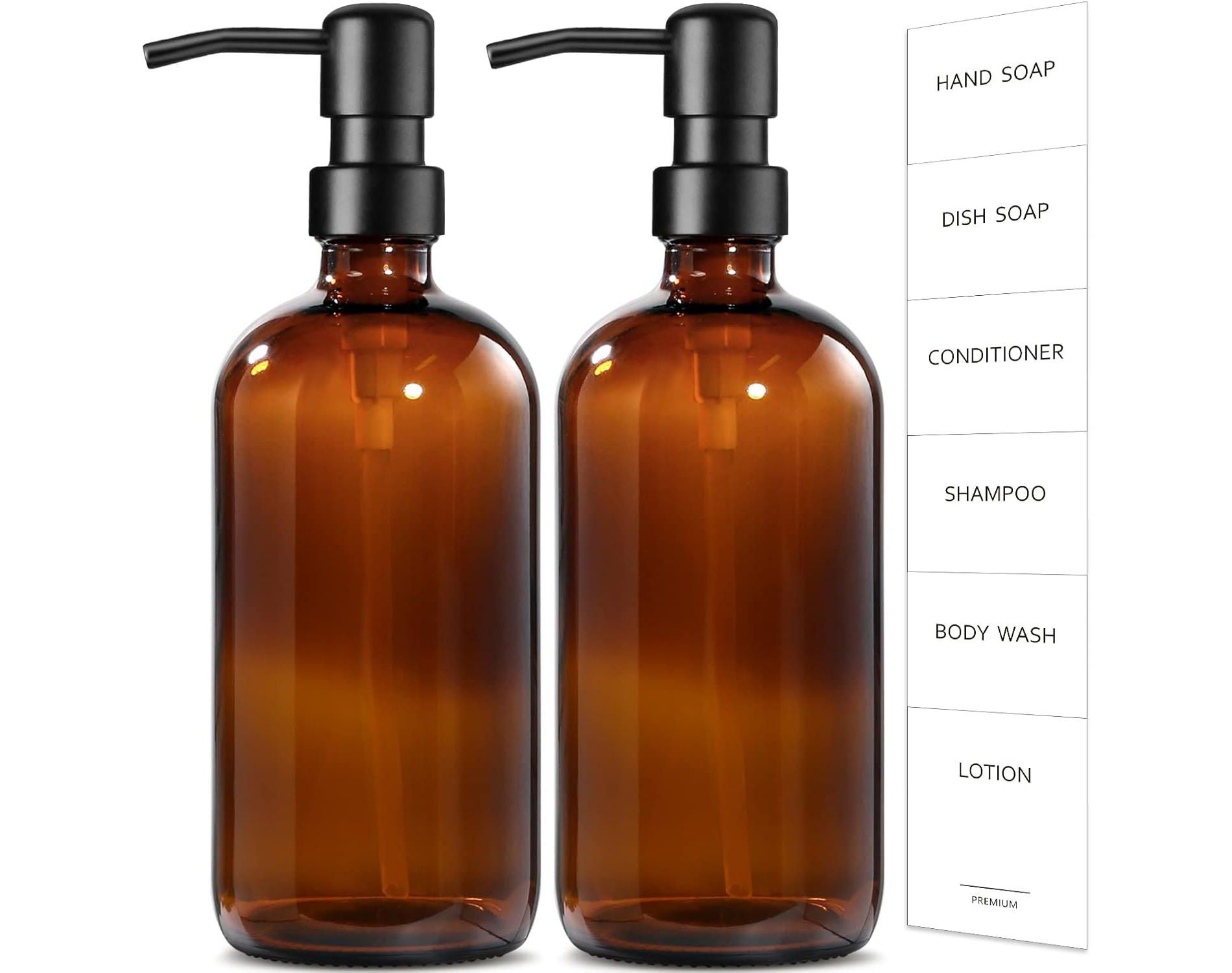 BRINJOY Kitchen Soap Dispenser Set with Tray, 2 Pack 17 Oz Hand and Dish Bathroom Soap and Lotion Dispensers