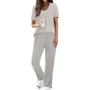Ekouaer Pajama Sets for Women 2 Piece Short Sleeve Pj Sets With Long Printed Pants Sleepwear Casual Lounge Sets - 1 of 4