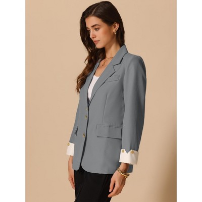 INSPIRE CHIC Women's Work Office Notched Lapel Long Sleeve Suit Blazer Small Grey — фото 3