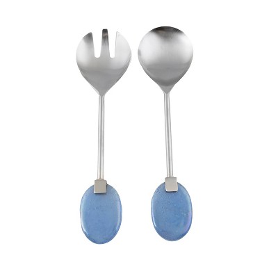 2pc Stainless Steel Salad Servers with Glass Handles Blue - Thirstystone