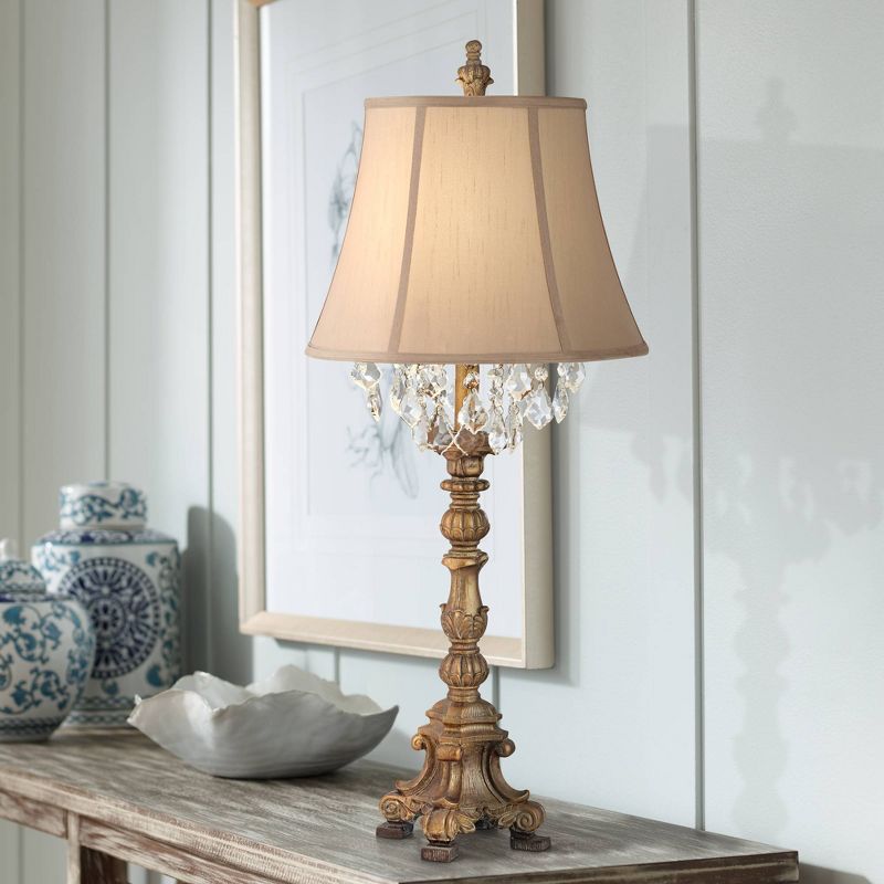Barnes and Ivy Duval Traditional Table Lamp 33" Tall Aged Gold Candlestick Crystal Fabric Bell Shade for Bedroom Living Room Bedside Office Family, 2 of 10